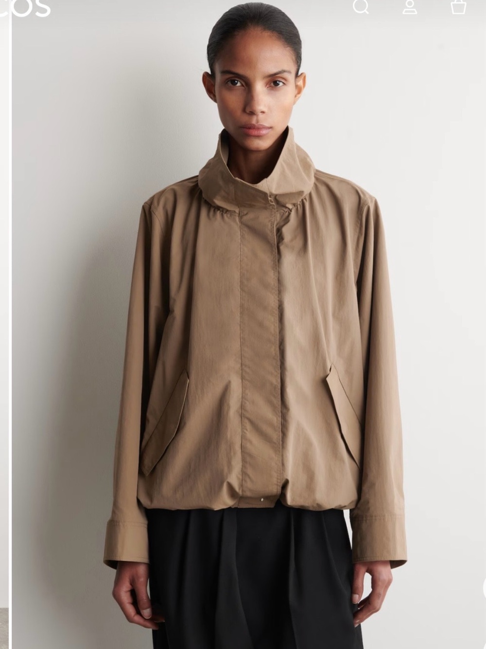 COS Nylon Funnel Neck Jacket - Beige